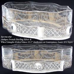 Antique French Sterling Silver & Intaglio Glass 12.5 Jardiniere or Centerpiece