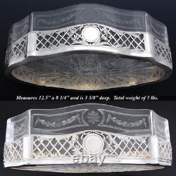 Antique French Sterling Silver & Intaglio Glass 12.5 Jardiniere or Centerpiece