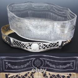 Antique French Sterling Silver & Intaglio Glass 12.5 Jardiniere or Centerpiece