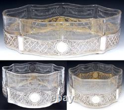 Antique French Sterling Silver & Intaglio Glass 12.5 Jardiniere or Centerpiece