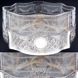 Antique French Sterling Silver & Intaglio Glass 12.5 Jardiniere or Centerpiece