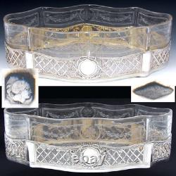 Antique French Sterling Silver & Intaglio Glass 12.5 Jardiniere or Centerpiece