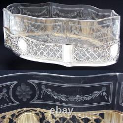 Antique French Sterling Silver & Intaglio Glass 12.5 Jardiniere or Centerpiece