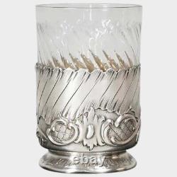 Antique French Sterling Silver Spiral Fluted Cut Glass Tumbler Cup, Rocailles