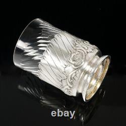 Antique French Sterling Silver Spiral Fluted Cut Glass Tumbler Cup, Rocailles