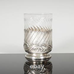 Antique French Sterling Silver Spiral Fluted Cut Glass Tumbler Cup, Rocailles