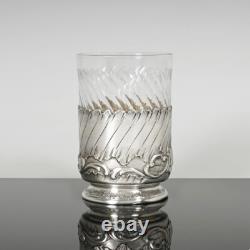Antique French Sterling Silver Spiral Fluted Cut Glass Tumbler Cup, Rocailles
