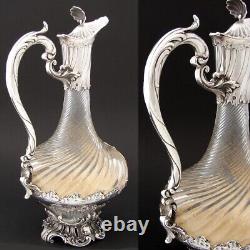 Antique French Sterling Silver & Spiraled Glass Claret Jug, Carafe Wine Decanter