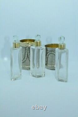 Antique French Sterling Silver Three Perfume Bottles Set