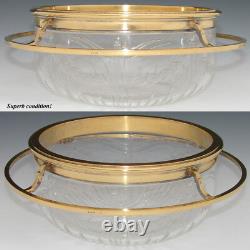 Antique French Vermeil Sterling Silver & Intaglio Etched Glass 9 Serving Bowl