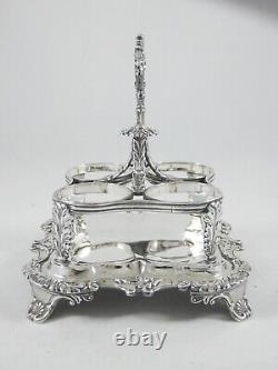 Antique Georgian 1828 Sterling Silver 5pc Four Glass Bottle Cruet Condiment Set