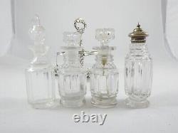 Antique Georgian 1828 Sterling Silver 5pc Four Glass Bottle Cruet Condiment Set