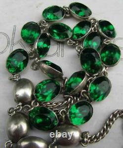 Antique Georgian Sterling Silver Emerald Green Glass Paste Rivière Necklace