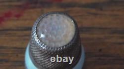 Antique German sterling silver THIMBLE with guillouche enamel and pink glass