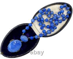 Antique Germany Art Deco Sterling Silver Hand Poured Blue Glass Signed Necklace