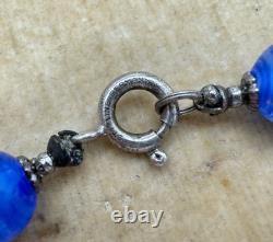 Antique Germany Art Deco Sterling Silver Hand Poured Blue Glass Signed Necklace