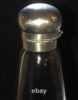 Antique Glass Fox Hunting Flask With Sterling Silver Collar & Lid