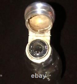 Antique Glass Fox Hunting Flask With Sterling Silver Collar & Lid