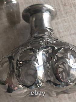 Antique Glass Perfume Bottle Sterling Silver Overlay Art Nouveau American Art