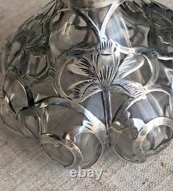 Antique Glass Perfume Bottle Sterling Silver Overlay Art Nouveau American Art