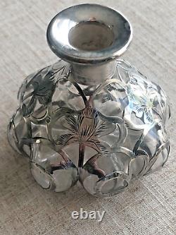 Antique Glass Perfume Bottle Sterling Silver Overlay Art Nouveau American Art