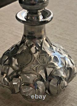 Antique Glass Perfume Bottle Sterling Silver Overlay Art Nouveau American Art