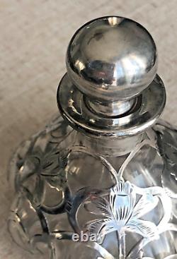 Antique Glass Perfume Bottle Sterling Silver Overlay Art Nouveau American Art