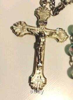 Antique Glass Rose Beads Sterling Silver Rosary EXCELLENT CONDITION