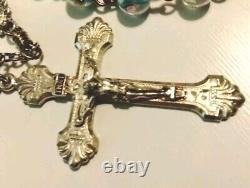 Antique Glass Rose Beads Sterling Silver Rosary EXCELLENT CONDITION