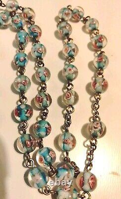 Antique Glass Rose Beads Sterling Silver Rosary EXCELLENT CONDITION