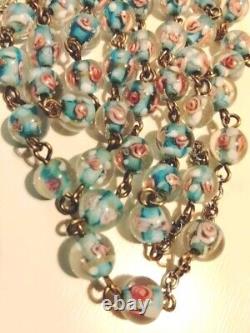 Antique Glass Rose Beads Sterling Silver Rosary EXCELLENT CONDITION