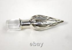 Antique Glass Scent Bottle Sterling Silver Overlay with Stopper