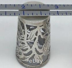 Antique Glass Sterling Silver Overlay 5 Shot Glasses