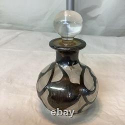 Antique Glass Sterling Silver Overlay Perfume Bottle Decanter Art Nouveau READ