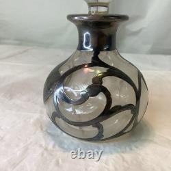 Antique Glass Sterling Silver Overlay Perfume Bottle Decanter Art Nouveau READ