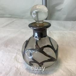 Antique Glass Sterling Silver Overlay Perfume Bottle Decanter Art Nouveau READ