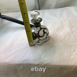 Antique Glass Sterling Silver Overlay Perfume Bottle Decanter Art Nouveau READ