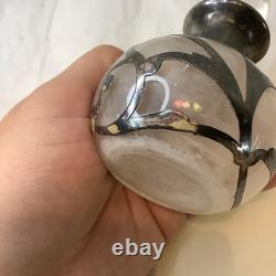 Antique Glass Sterling Silver Overlay Perfume Bottle Decanter Art Nouveau READ