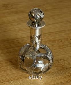 Antique Glass Sterling Silver Overlay Perfume Bottle Decanter Art Nouveau Rare