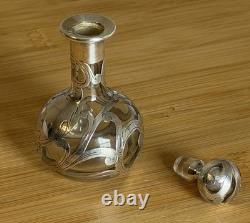 Antique Glass Sterling Silver Overlay Perfume Bottle Decanter Art Nouveau Rare