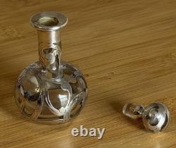 Antique Glass Sterling Silver Overlay Perfume Bottle Decanter Art Nouveau Rare