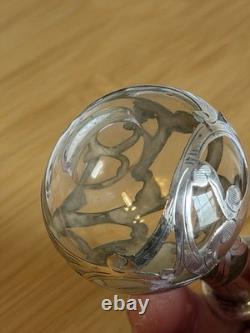 Antique Glass Sterling Silver Overlay Perfume Bottle Decanter Art Nouveau Rare