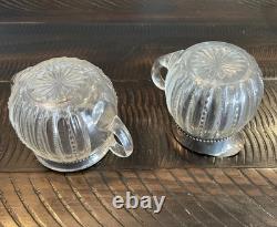 Antique Glass Sterling Silver Sugar Bowl & Creamer