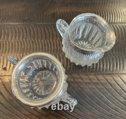 Antique Glass Sterling Silver Sugar Bowl & Creamer
