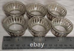 Antique Glass and Sterling Silver Salt Cellar and Cellar Spoon Set x 6 (in case)