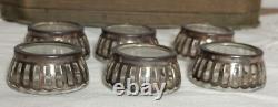 Antique Glass and Sterling Silver Salt Cellar and Cellar Spoon Set x 6 (in case)
