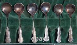 Antique Glass and Sterling Silver Salt Cellar and Cellar Spoon Set x 6 (in case)