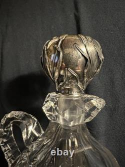 Antique Gorham Brilliant Cut Glass Whiskey Wheat Decanter Sterling Silver Bottle