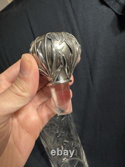 Antique Gorham Brilliant Cut Glass Whiskey Wheat Decanter Sterling Silver Bottle