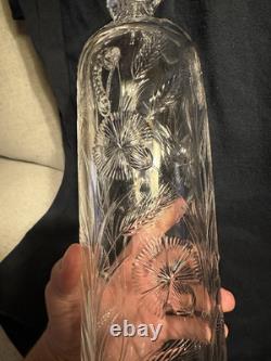 Antique Gorham Brilliant Cut Glass Whiskey Wheat Decanter Sterling Silver Bottle